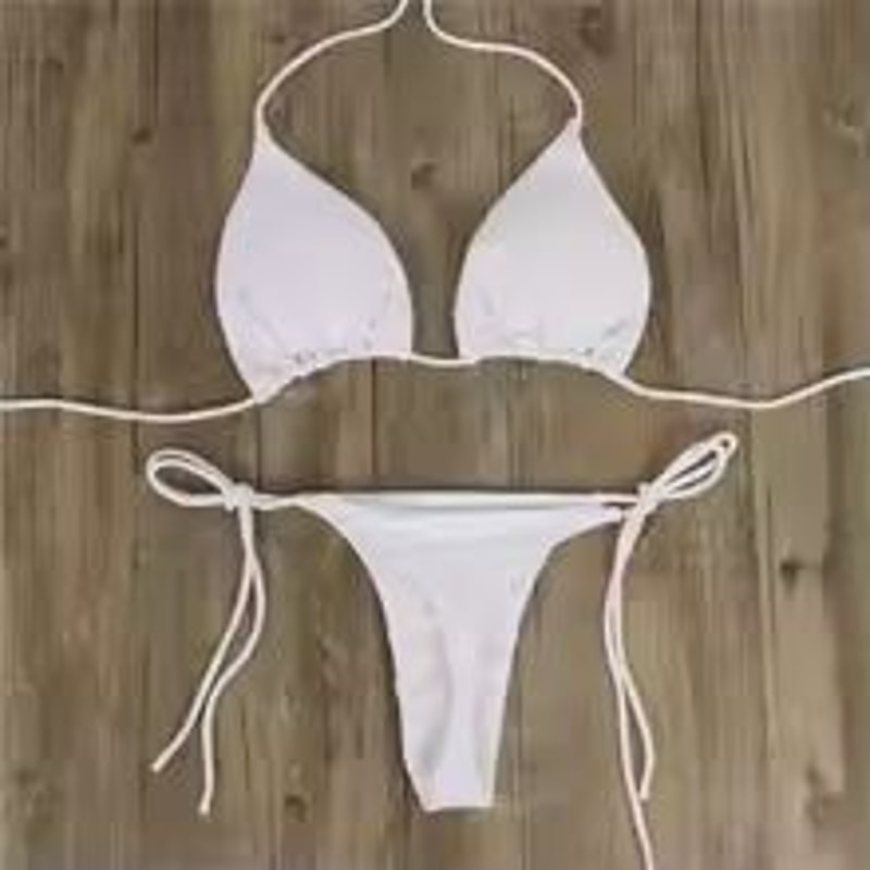 Solid Pink HighLeg Thong Bikini Set For Women Sexy 2Piece Beachwear Swimwear 5