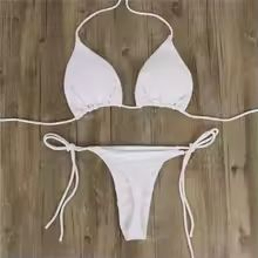Solid Pink HighLeg Thong Bikini Set For Women Sexy 2Piece Beachwear Swimwear 6