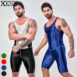 amoresy men's satin smooth sports jumpsuit, shiny activewear surfing yoga bodysuit