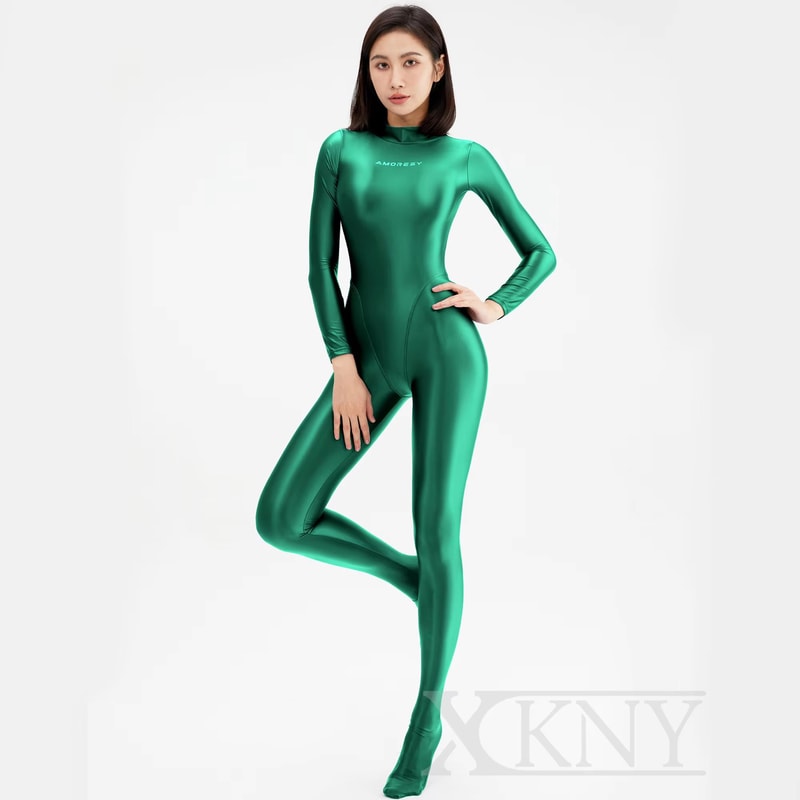 AMORESY Satin LongSleeve FullLength Oil Tights Yoga Bodysuit Smooth Sport Jumpsuit For Men And Wome 16