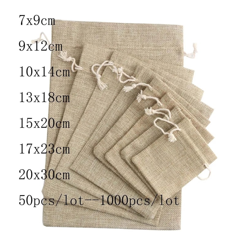 Jute Drawstring Gift Bags 50 Pack Cotton Linen Jewelry Pouches In 3 Sizes 0