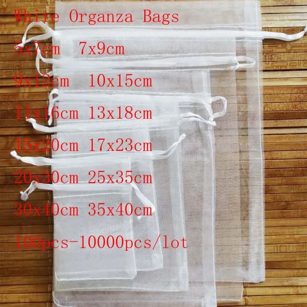 White Organza Drawstring Gift Bags 100 Pack Sheer Jewelry Pouches For Weddings And Holidays 0
