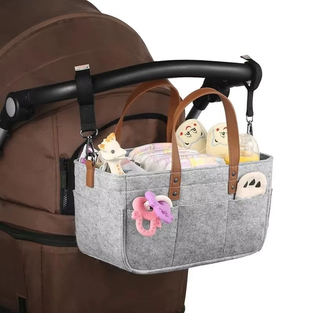 Felt Diaper Caddy Organizer With Large Pockets And Carry Handle 1