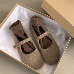 cozy square toe fleece ballet flats with mary jane strap for women