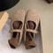 Cozy Square Toe Fleece Ballet Flats With Mary Jane Strap For Women 4