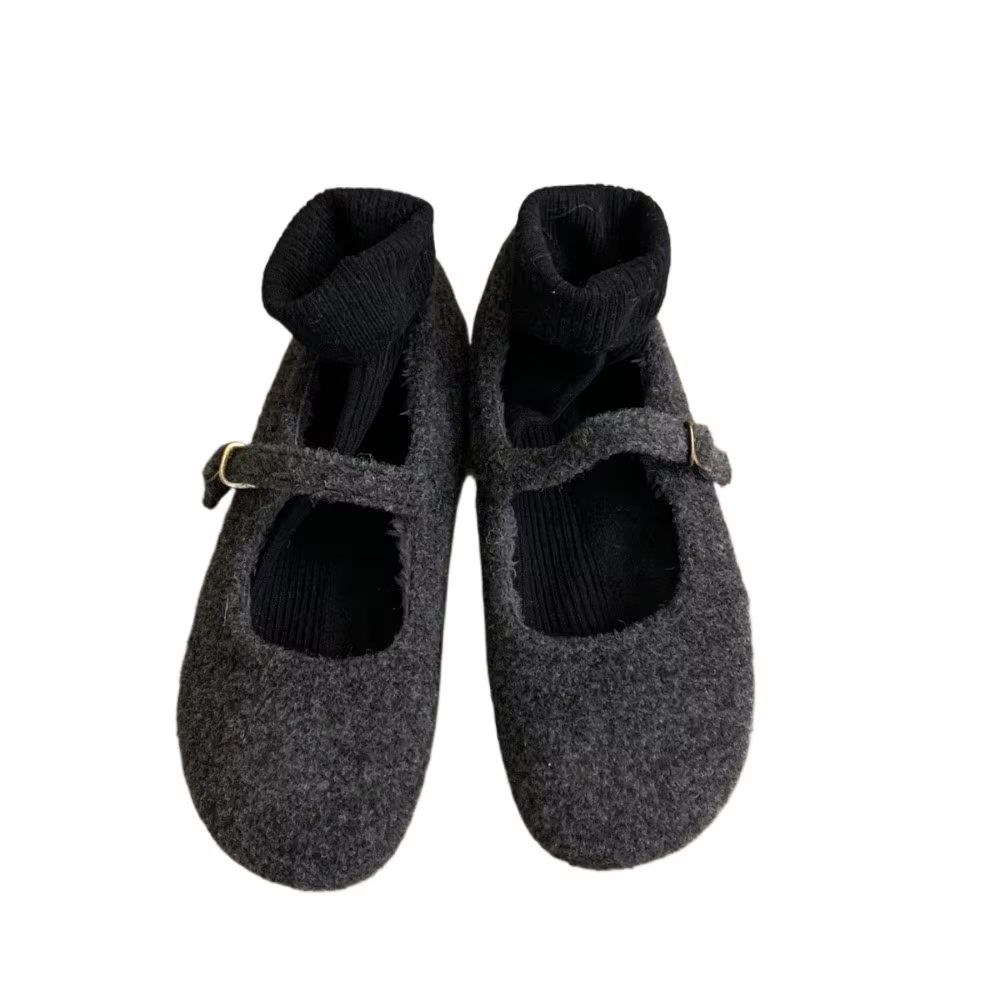 Cozy Square Toe Fleece Ballet Flats With Mary Jane Strap For Women 5