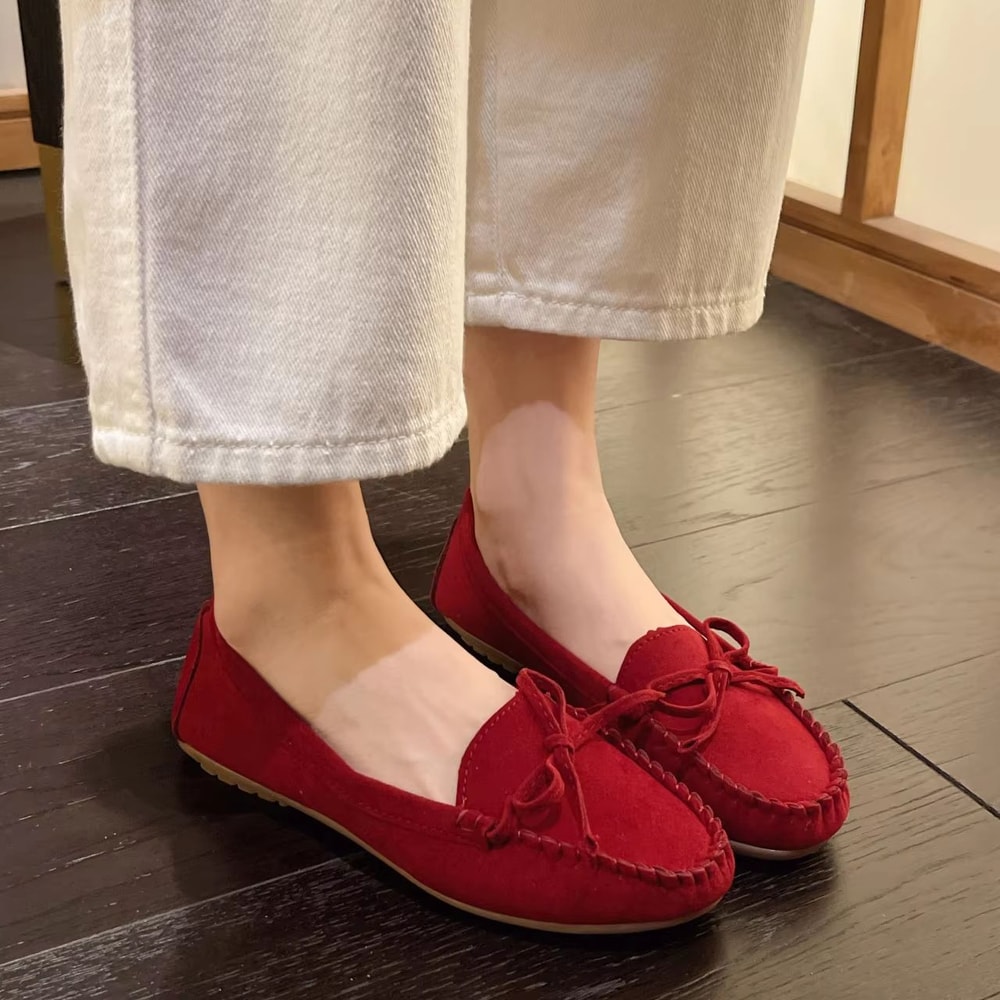Spring Autumn Women Slip On Loafers Leather Cashmere Lined Flats Plus Size US 12 11
