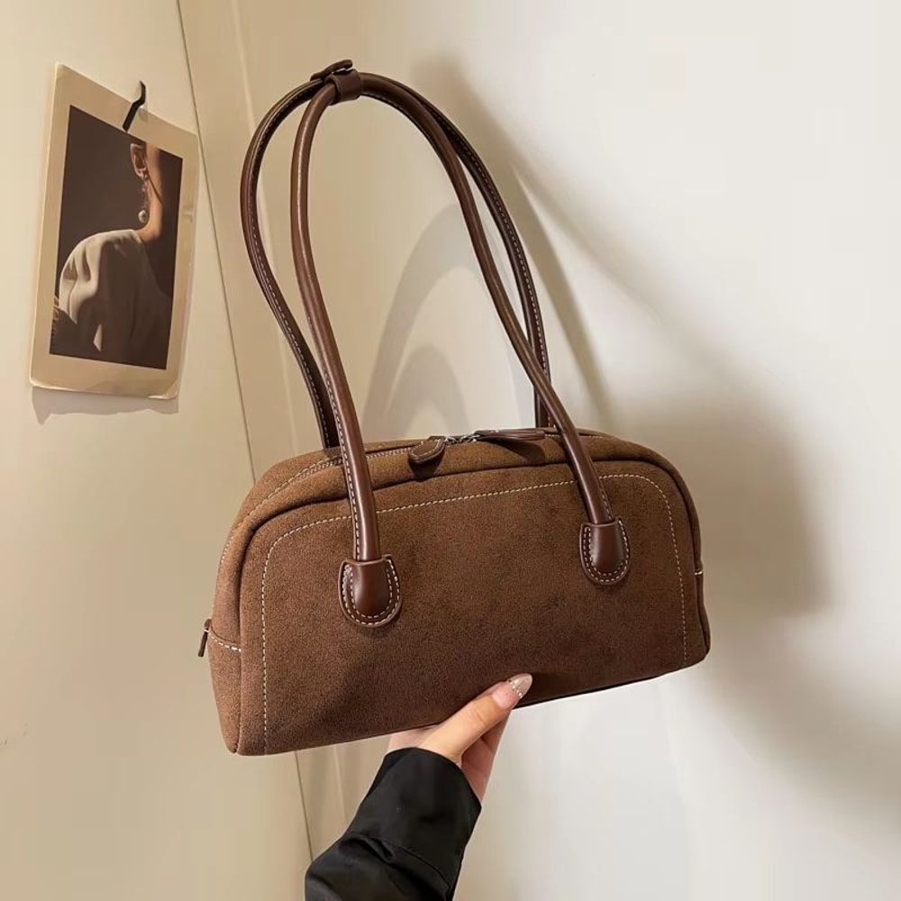 Womens MultiPocket Faux Suede Shoulder Tote Bag Casual Satchel Purse 3