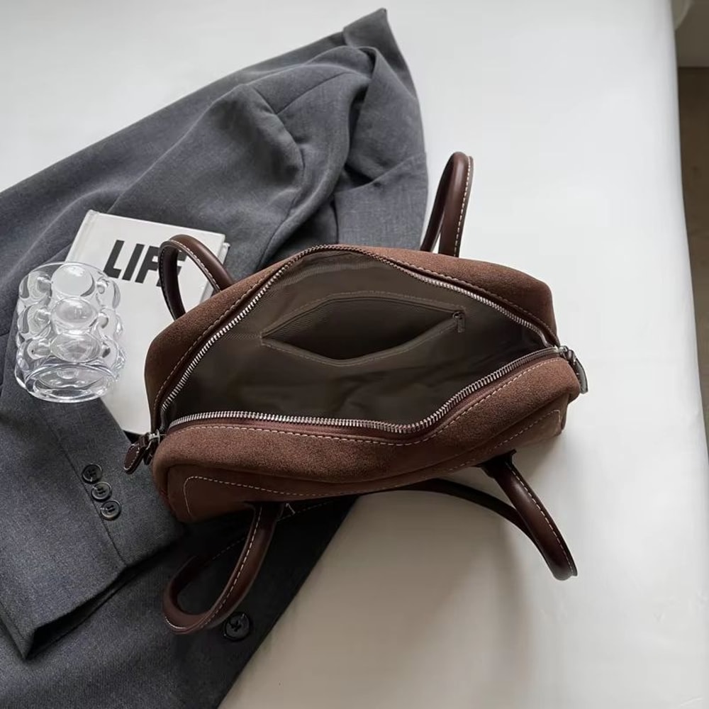 Womens MultiPocket Faux Suede Shoulder Tote Bag Casual Satchel Purse 5