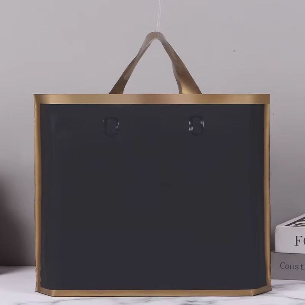 50 Pcs Customized Logo Tote Bags With Gold Edge Party Favor Shopping Packaging Bags 9