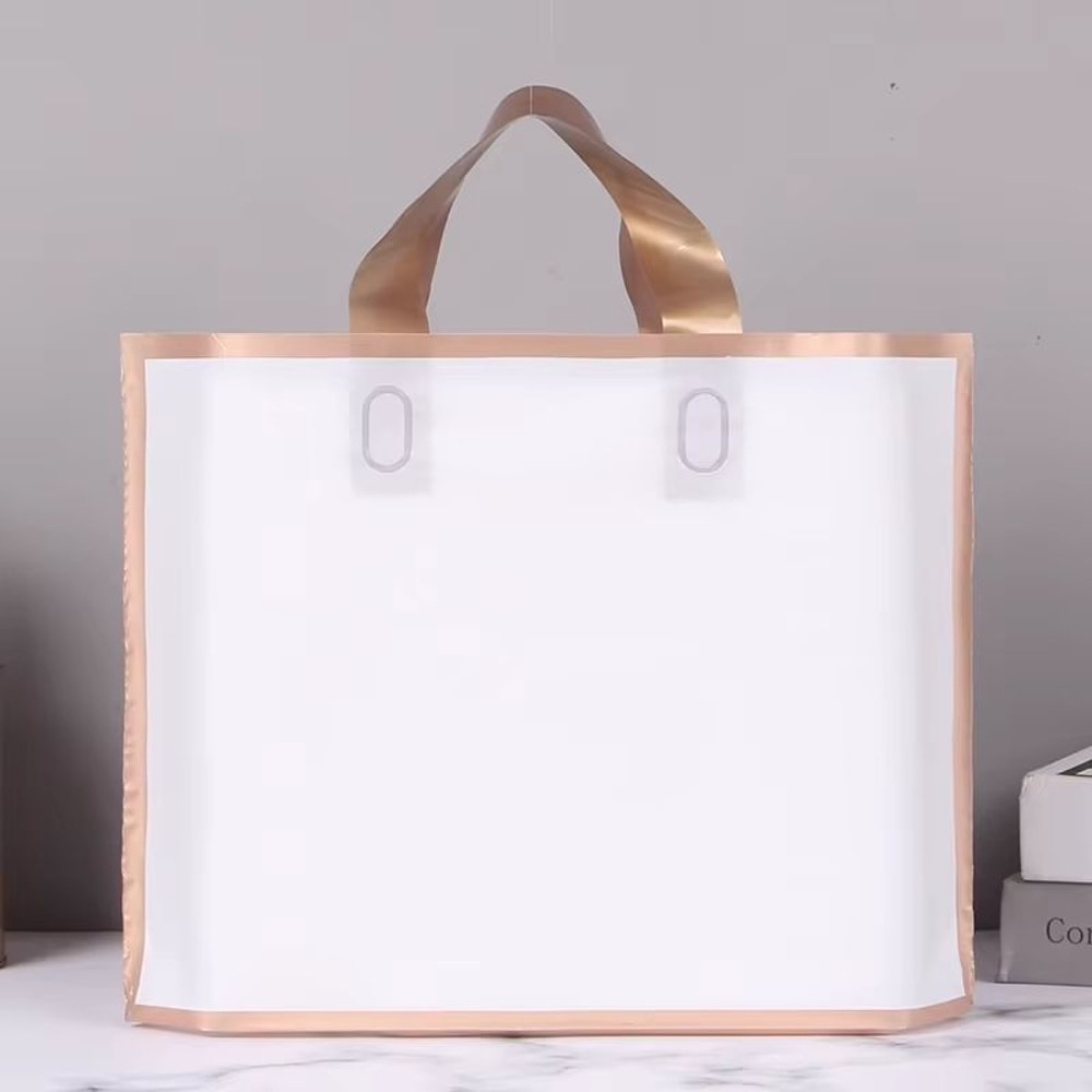 50 Pcs Customized Logo Tote Bags With Gold Edge Party Favor Shopping Packaging Bags 5