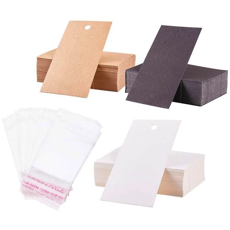 50 Pcs 5x9 Cm Kraft Paper Cardboard Jewelry Display Tags With SelfAdhesive Bags 0