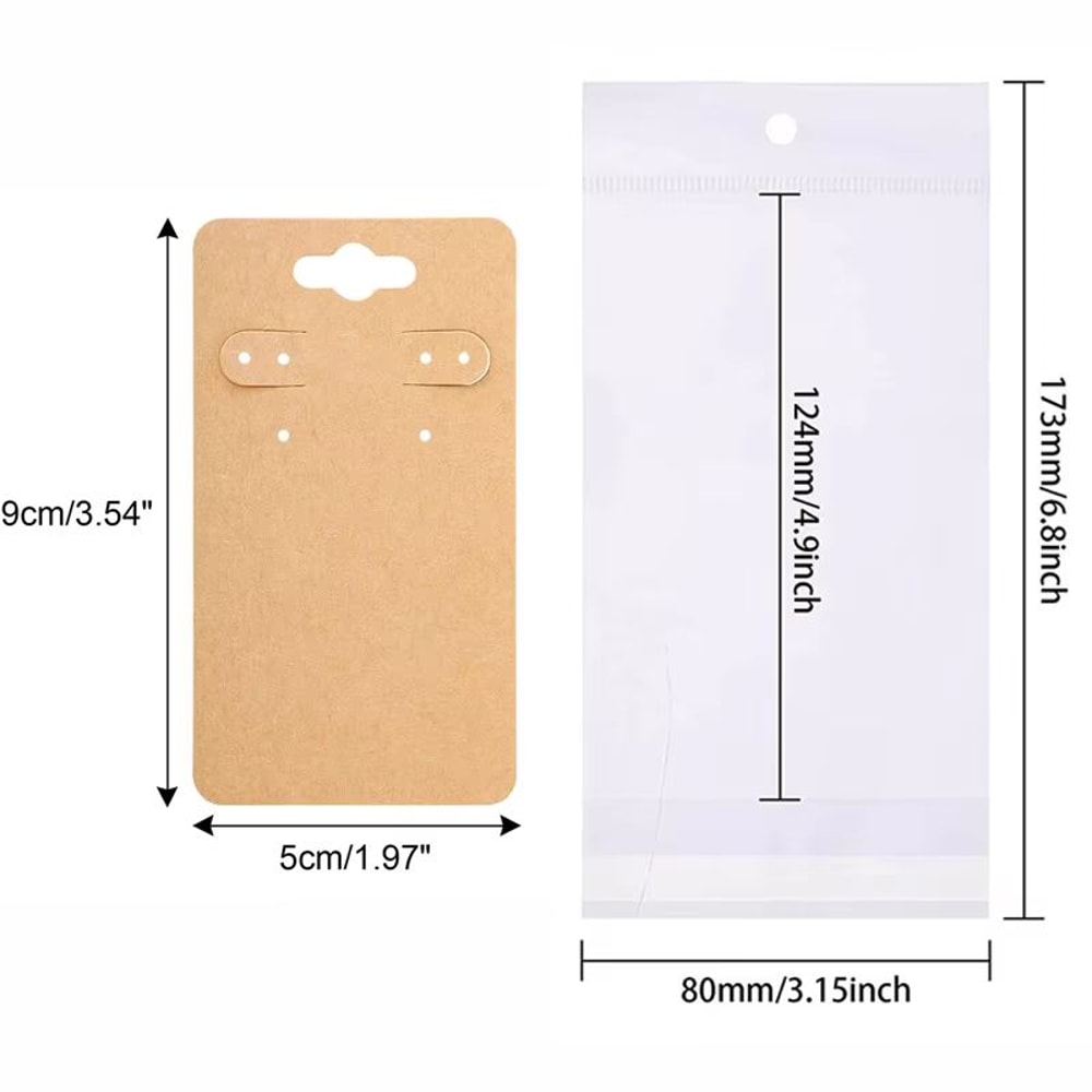 50 Pcs 5x9 Cm Kraft Paper Cardboard Jewelry Display Tags With SelfAdhesive Bags 9