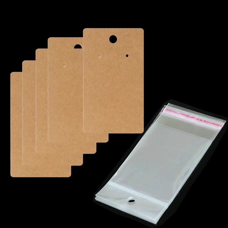 50 Pcs 5x9 Cm Kraft Paper Cardboard Jewelry Display Tags With SelfAdhesive Bags 4