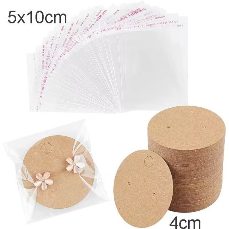 50 Pcs 5x9 Cm Kraft Paper Cardboard Jewelry Display Tags With SelfAdhesive Bags 19