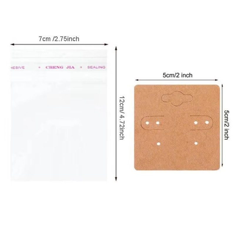 50 Pcs 5x9 Cm Kraft Paper Cardboard Jewelry Display Tags With SelfAdhesive Bags 25