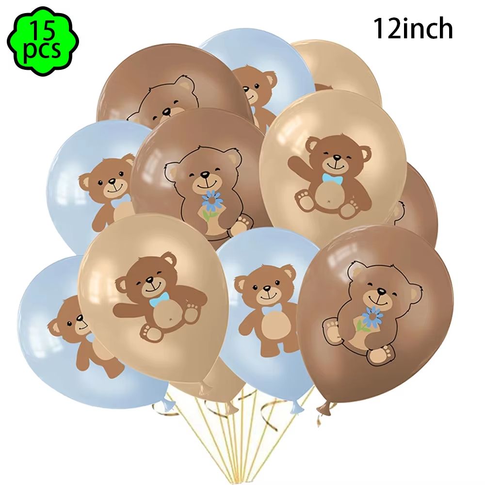 Coffee Brown Teddy Bear Balloon And Number Heart Balloon Set Party Decorations 12