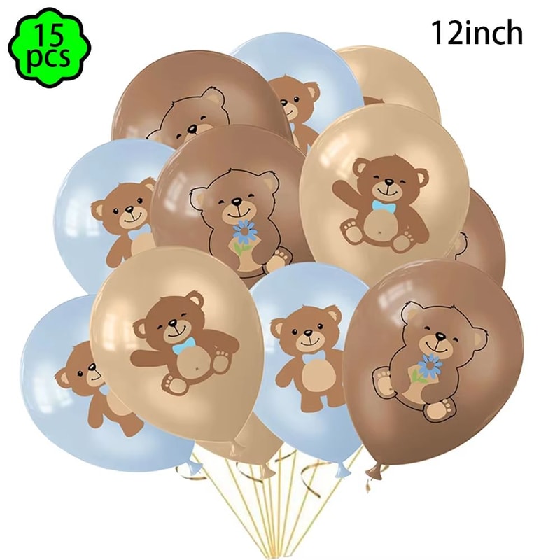 Coffee Brown Teddy Bear Balloon And Number Heart Balloon Set Party Decorations 12