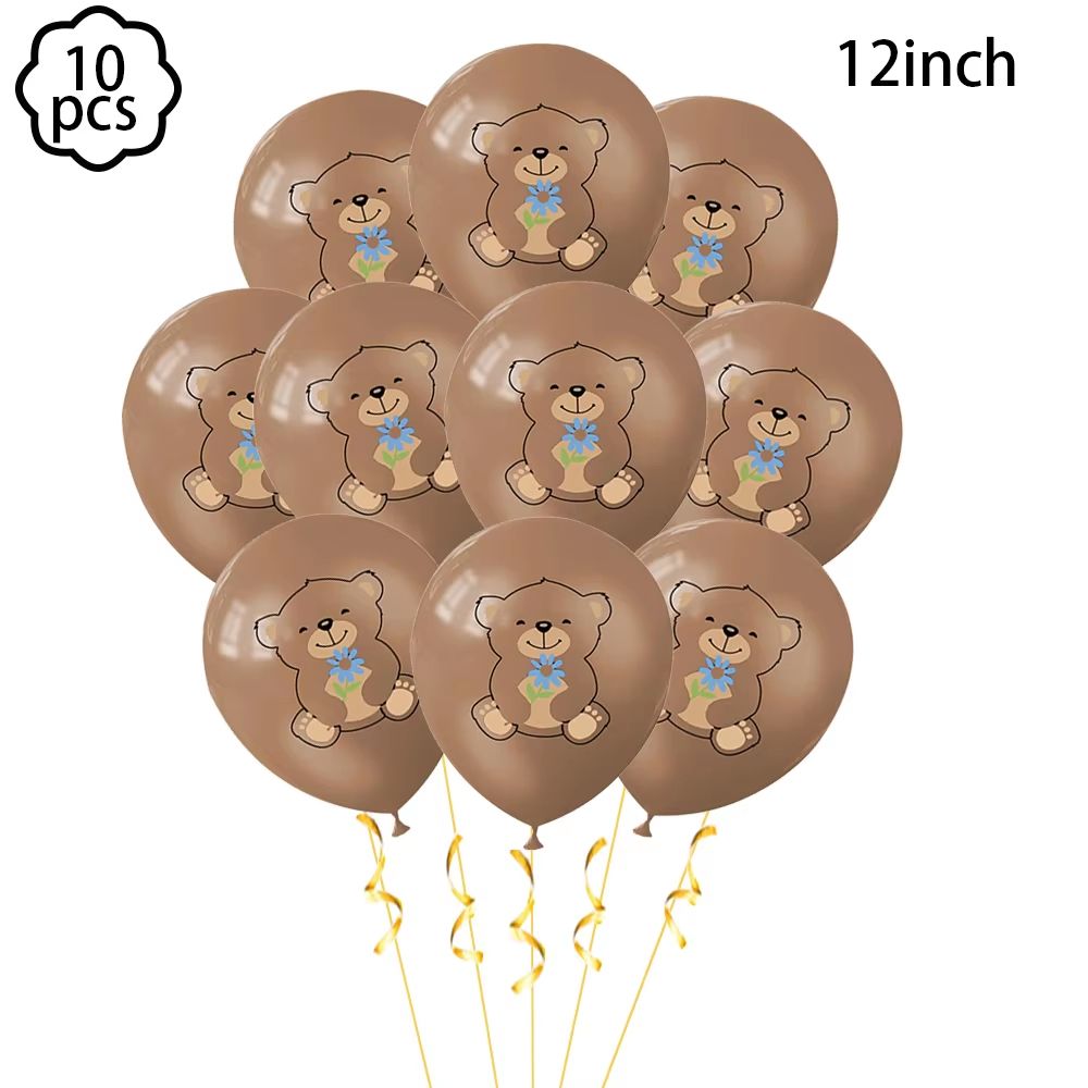 Coffee Brown Teddy Bear Balloon And Number Heart Balloon Set Party Decorations 13