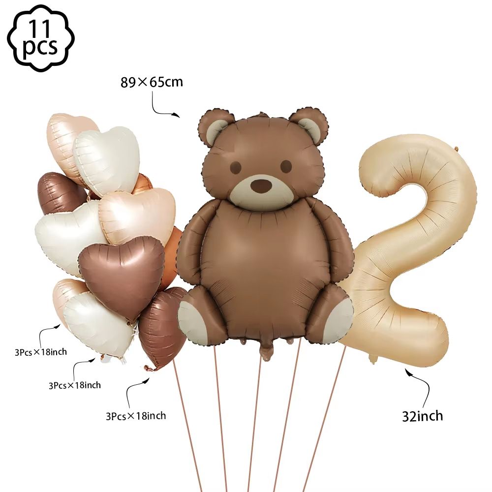 Coffee Brown Teddy Bear Balloon And Number Heart Balloon Set Party Decorations 25
