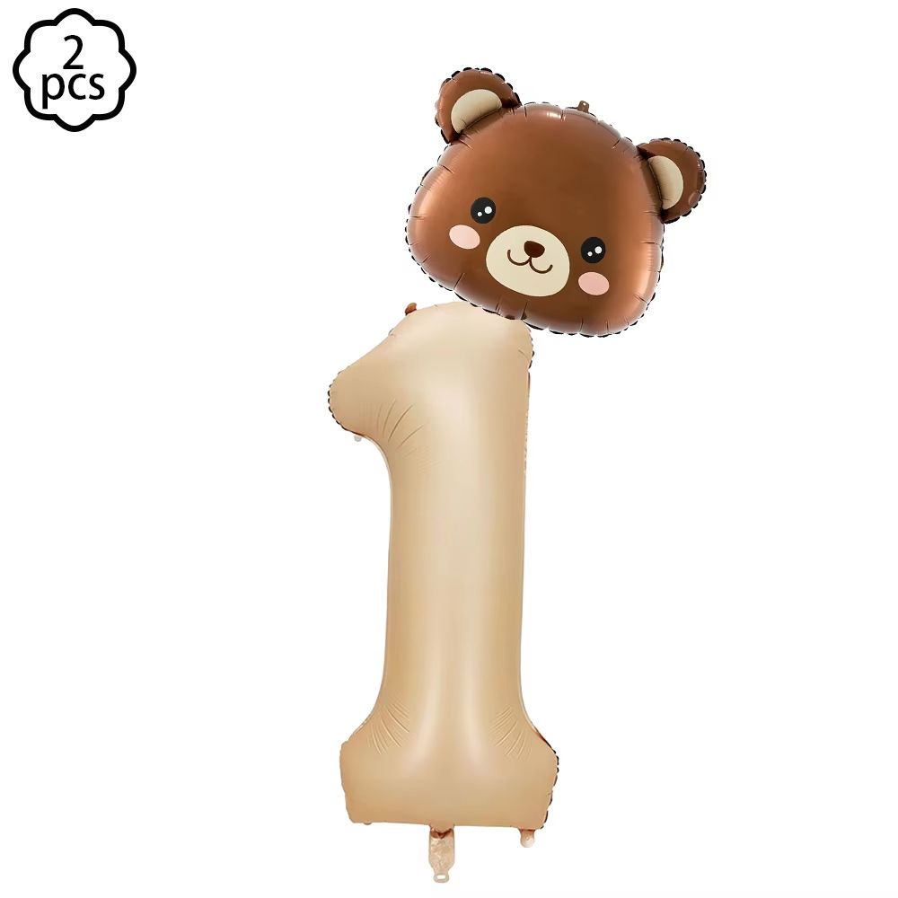 Coffee Brown Teddy Bear Balloon And Number Heart Balloon Set Party Decorations 27