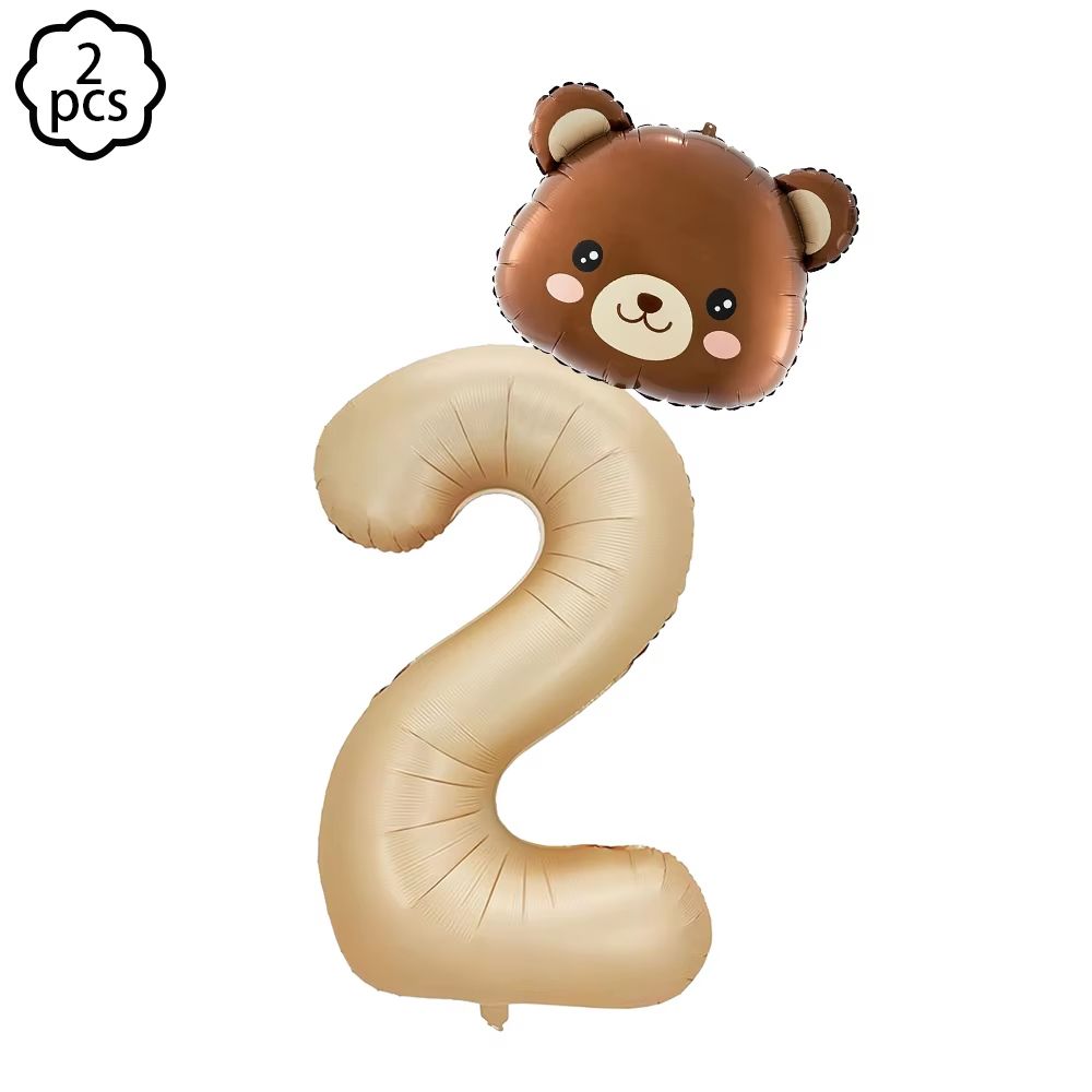 Coffee Brown Teddy Bear Balloon And Number Heart Balloon Set Party Decorations 28