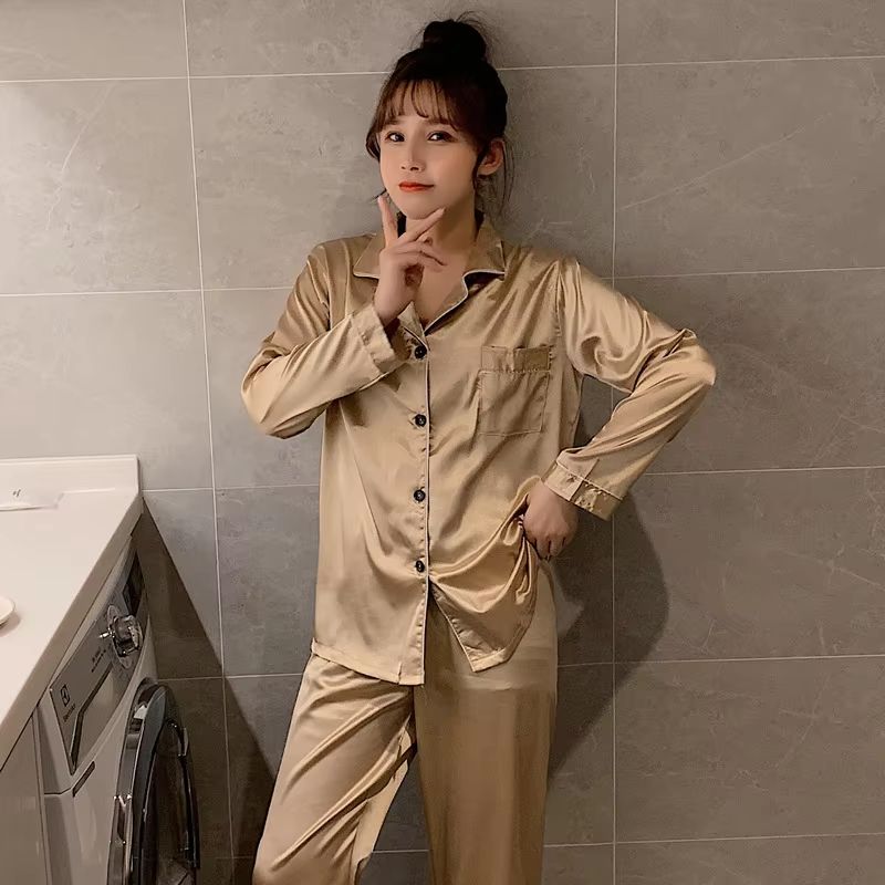 Silk Satin Couples Pajama Set Luxury Long Sleeve Button Down Sleepwear For Women And Men 12