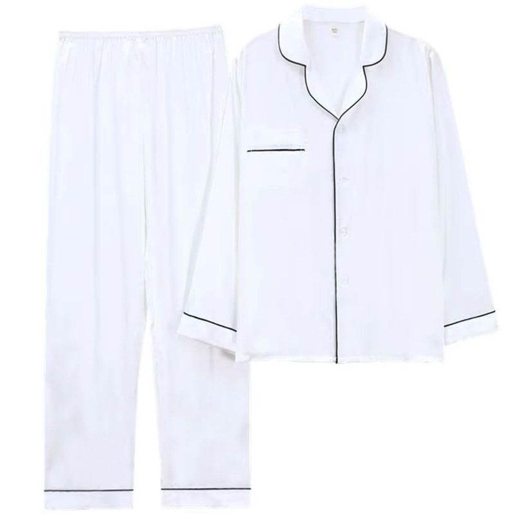 Silk Satin Couples Pajama Set Luxury Long Sleeve Button Down Sleepwear For Women And Men 5