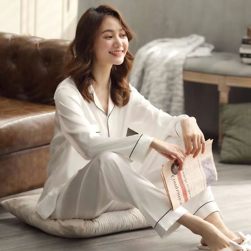 Silk Satin Couples Pajama Set Luxury Long Sleeve Button Down Sleepwear For Women And Men 6