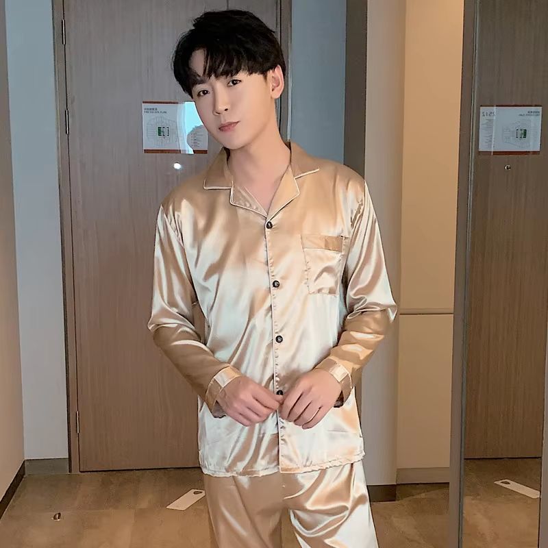 Silk Satin Couples Pajama Set Luxury Long Sleeve Button Down Sleepwear For Women And Men 13