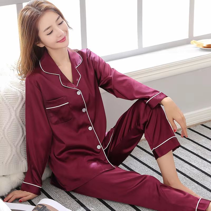 Silk Satin Couples Pajama Set Luxury Long Sleeve Button Down Sleepwear For Women And Men 28