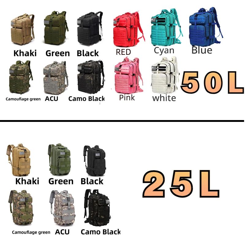 Tactical Waterproof Outdoor Backpack 25L And 50L Nylon Rucksack For Hiking Fishing Camping And Hunt 1