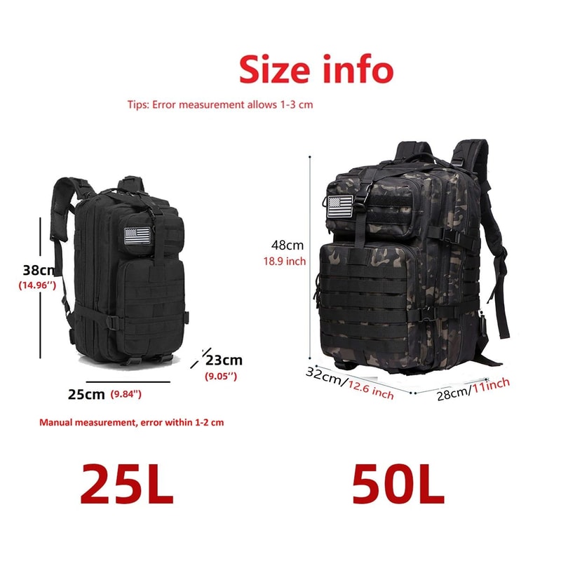Tactical Waterproof Outdoor Backpack 25L And 50L Nylon Rucksack For Hiking Fishing Camping And Hunt 5