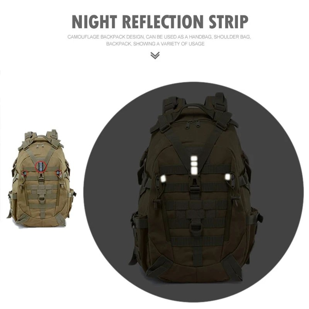 Reflective Tactical Backpack With MOLLE Outdoor Hiking Rucksack For Camping Travel Fishing And Lapt 1