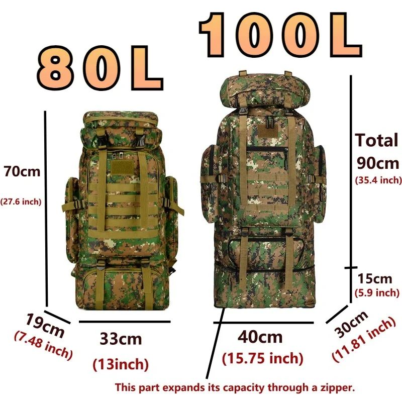 80L 100L Mountaineering Backpack Tactical Large Capacity Rucksack For Hiking Camping And Travel 1