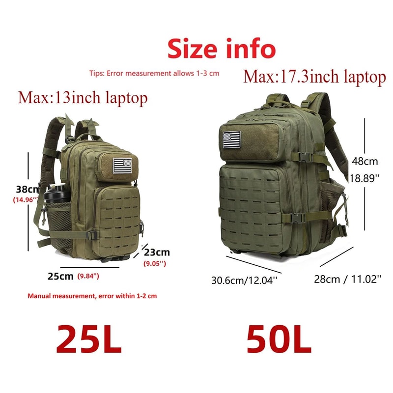 25L50L Tactical MOLLE Outdoor Backpack With Dual Bottle Holders 2