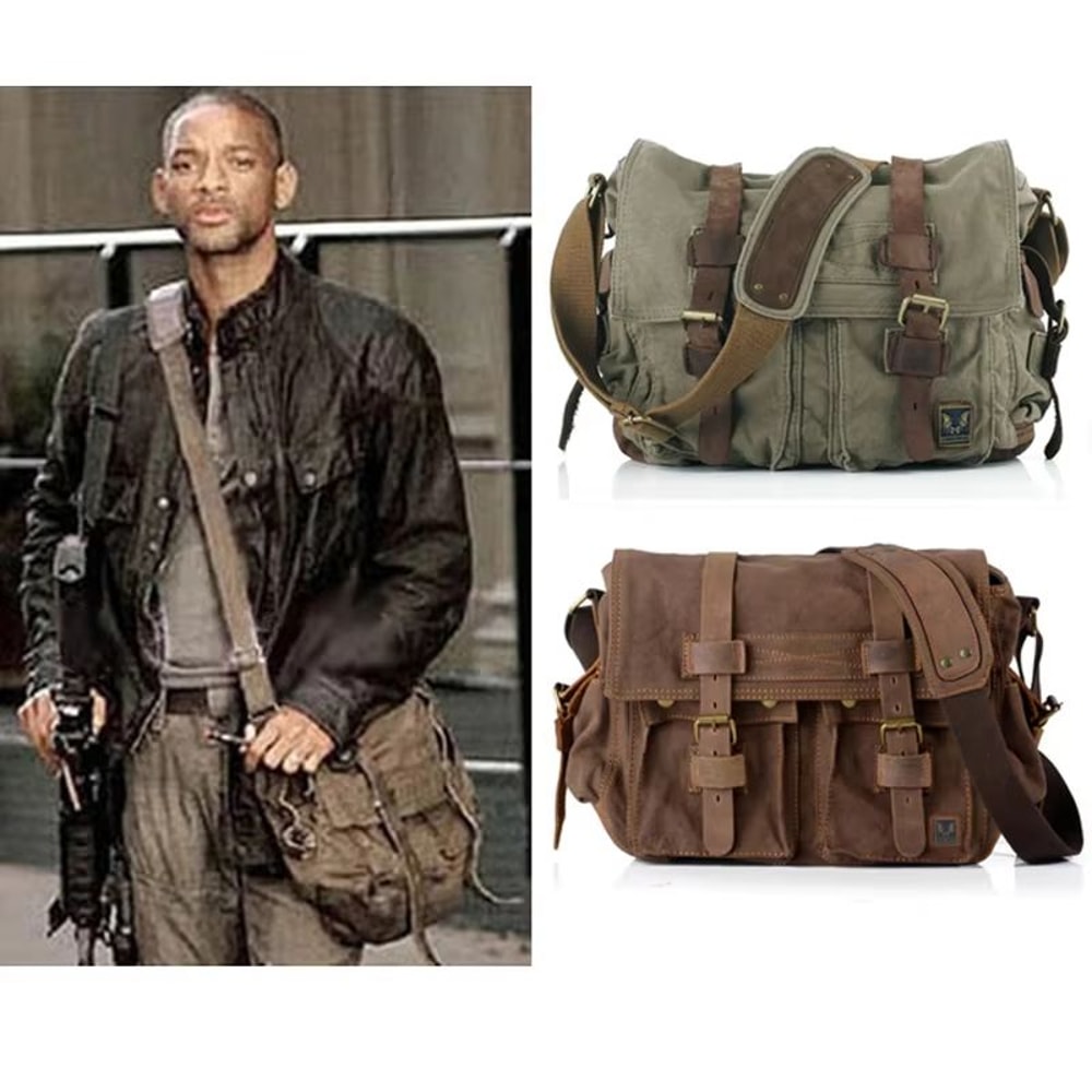 I AM LEGEND Canvas And Genuine Leather Mens Messenger Bag 0