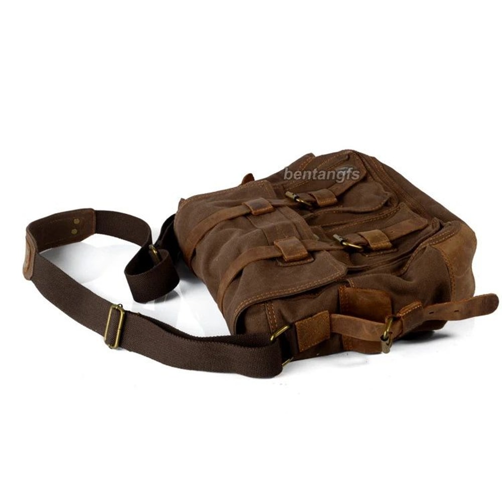 I AM LEGEND Canvas And Genuine Leather Mens Messenger Bag 4