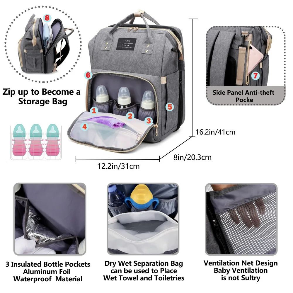 Lightweight Portable Folding Crib Mommy Travel Diaper Backpack 3