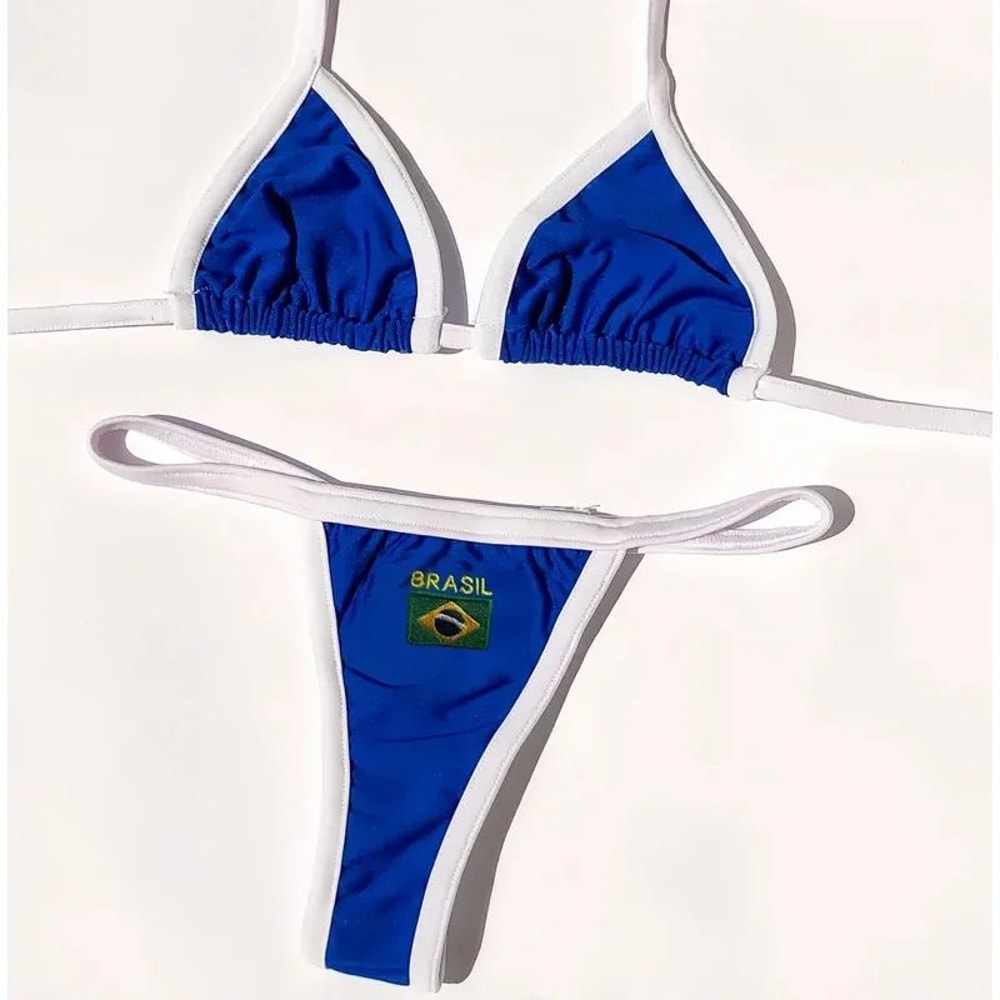 Brazil Flag Embroidery Contrast Bikini Set Women Swimwear 4