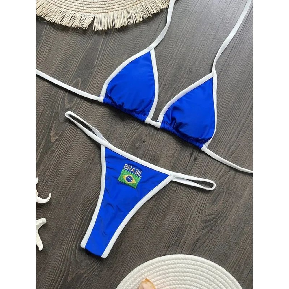 Brazil Flag Embroidery Contrast Bikini Set Women Swimwear 5