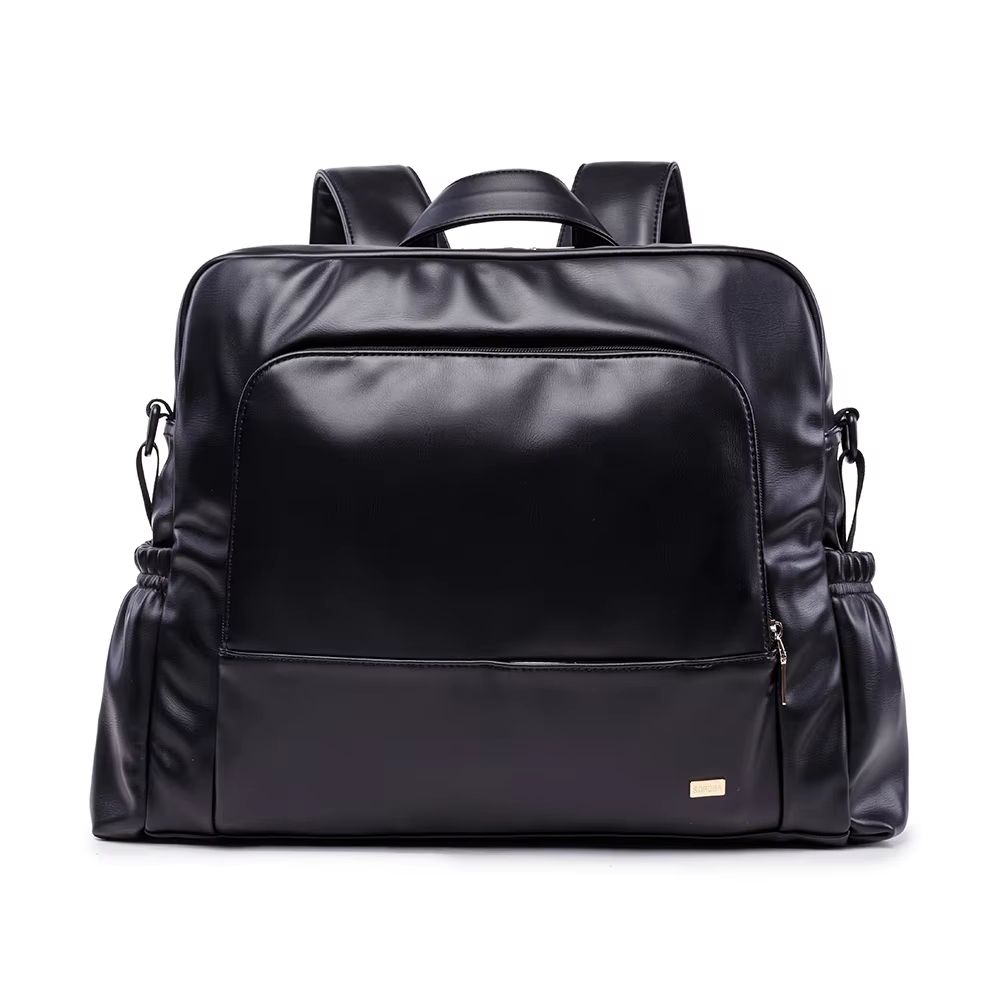 Soboba Waterproof Black Leather Diaper Bag Backpack For Moms 6