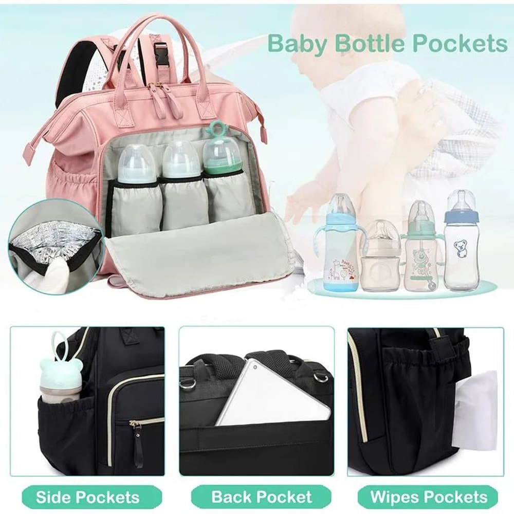 Large Capacity Cotton Diaper Bag Backpack Tote For Moms 2