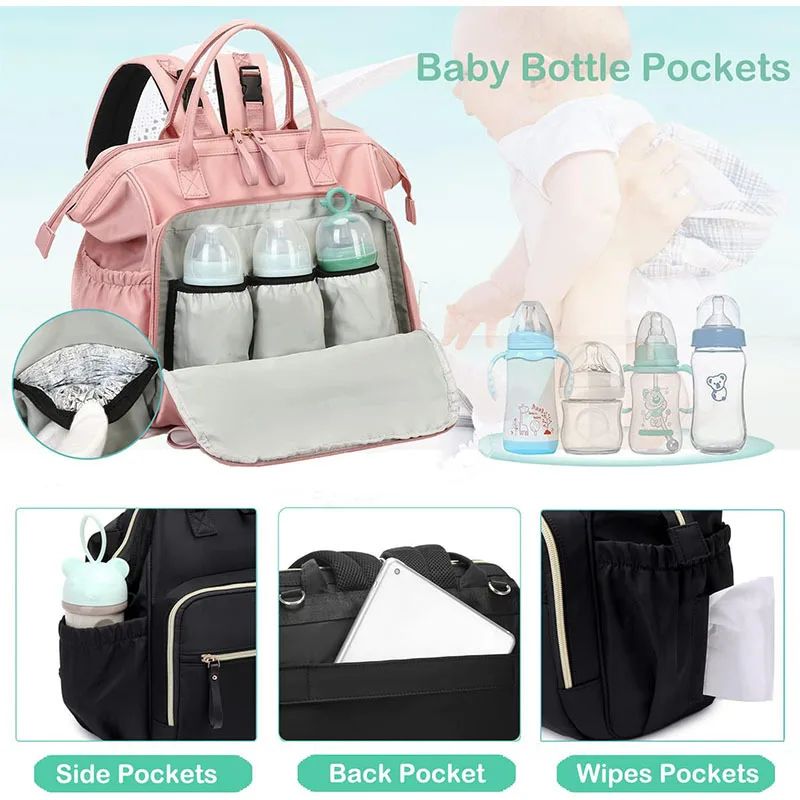 Large Capacity Cotton Diaper Bag Backpack Tote For Moms 2