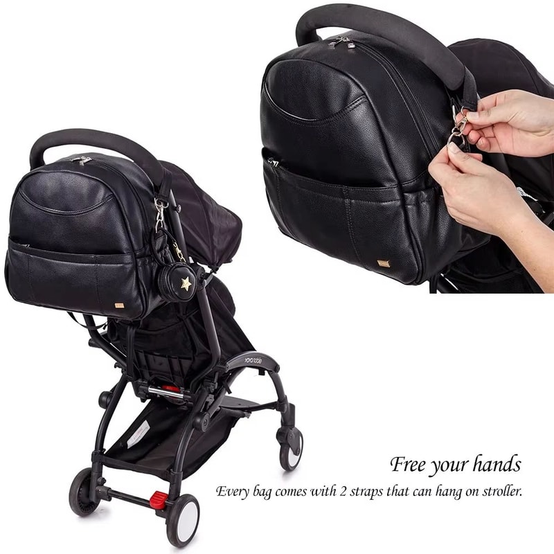 PU Black Waterproof Large Capacity Diaper Bag Backpack For Moms 3