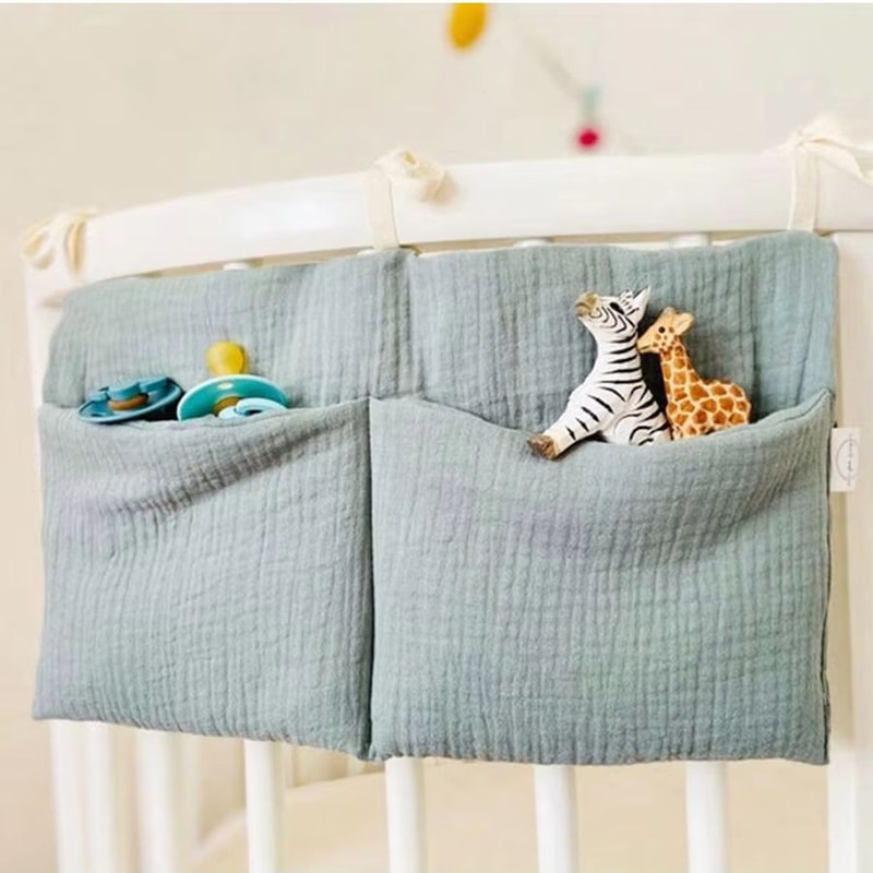 Nursery Crib Bed Organizer Storage Bag With Hanging Diaper Pockets 7