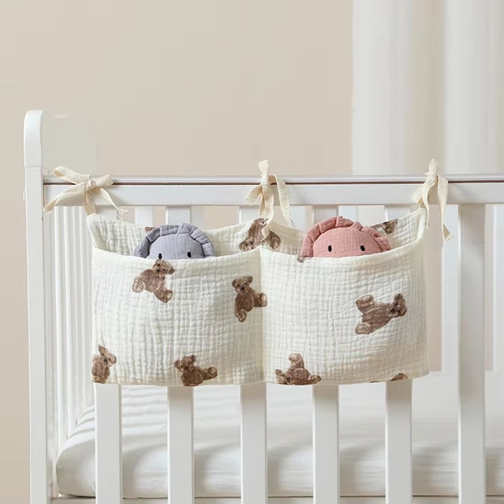 Nursery Crib Bed Organizer Storage Bag With Hanging Diaper Pockets 8