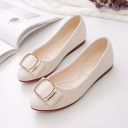 modern minimalist square-buckle leather flats for women