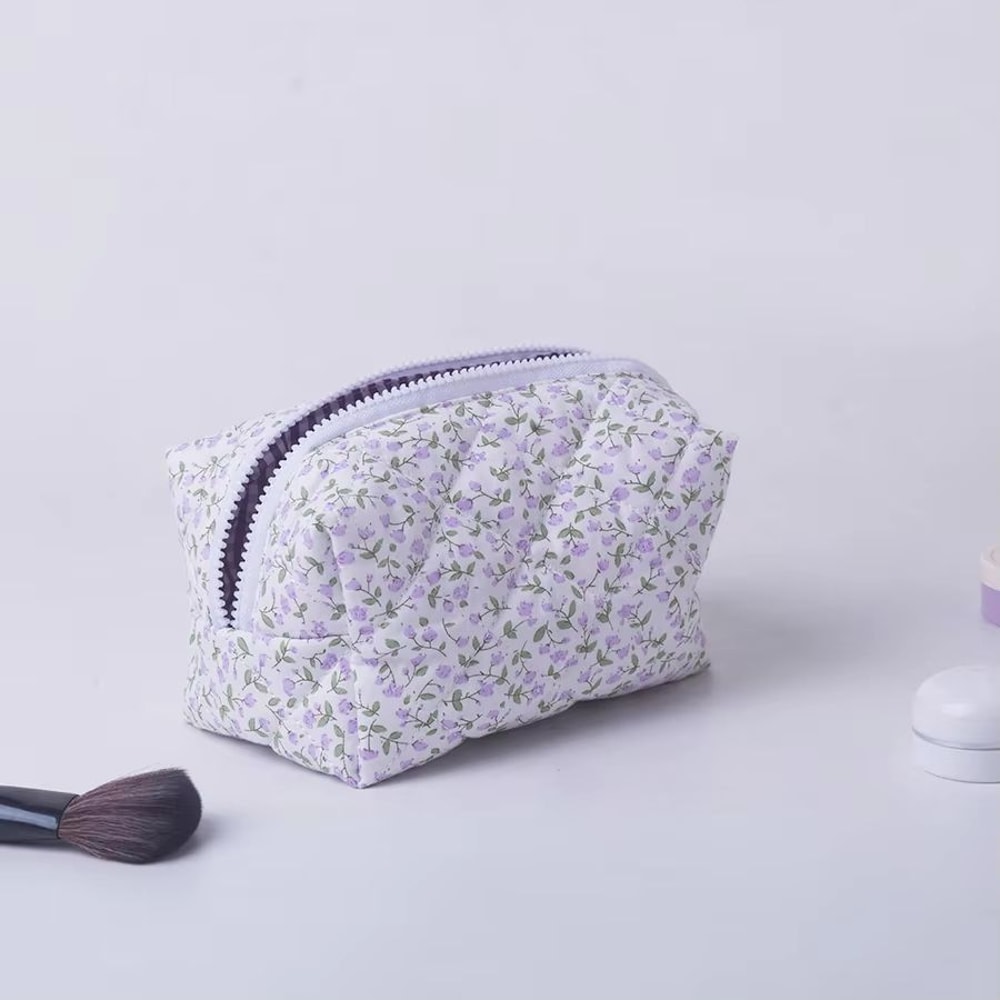 Floral Quilted Makeup Bag Travel Organizer Pouch 5