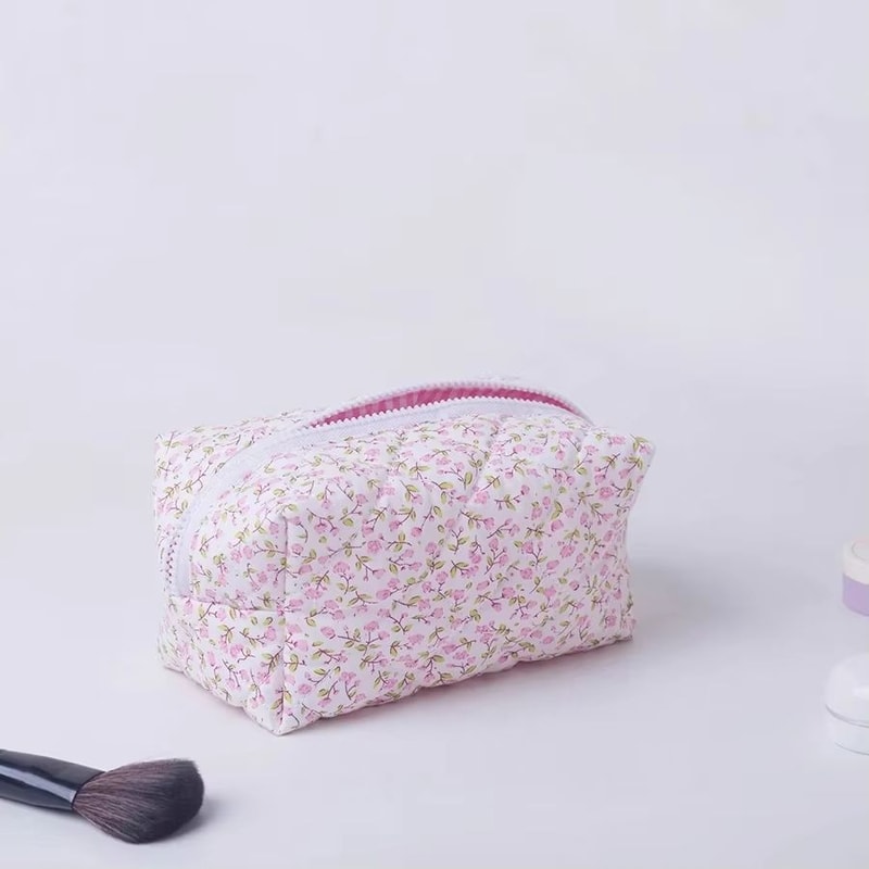 Floral Quilted Makeup Bag Travel Organizer Pouch 6